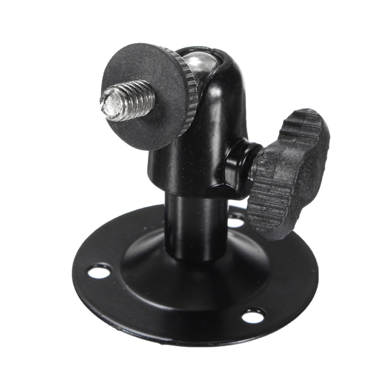 Black wall mount bracket with circular base, threaded bolt, and rubberized grip