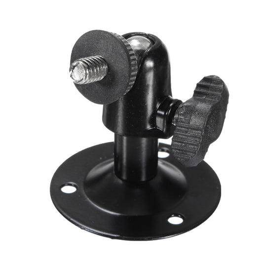 Black wall mount bracket with circular base, threaded bolt, and rubberized grip