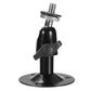 Black metal CCTV bracket with circular base, long threaded stud, and mounting slot
