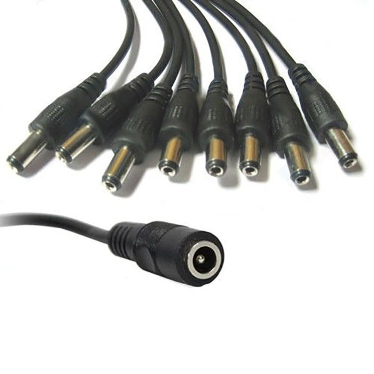 Black DC multi-output splitter cable with one plug and eight barrel tips