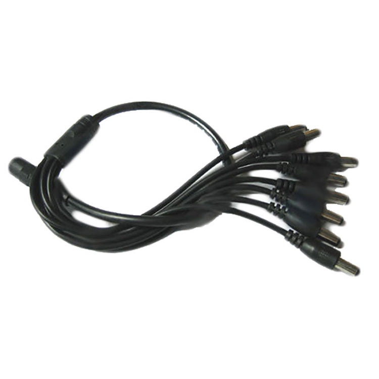 Black DC power splitter adapter cable with bundled leads and eight barrel plugs