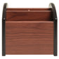 Wooden 4-compartment pen holder with empty open tray, dark gray corner handles.