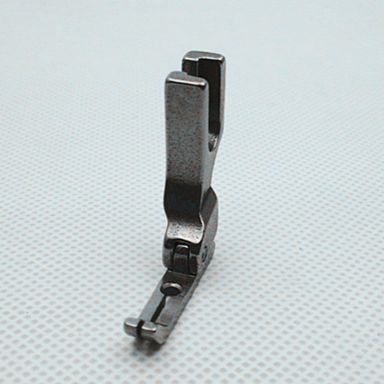 Steel sewing machine presser foot, side view with small needle opening