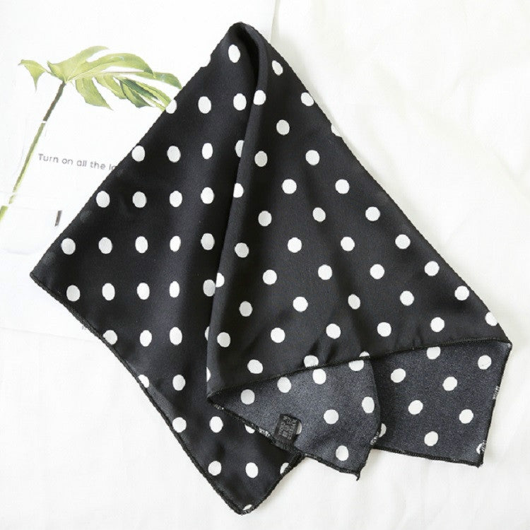 Square polka dot scarf, black with white dots