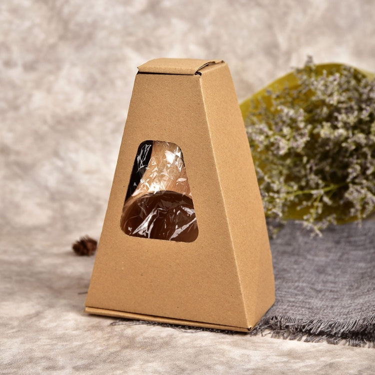 Kraft gift box with window showing wrapped wooden cup