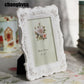 White carved rose picture frame with easel stand and 4x6 photo insert