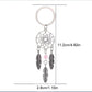 Silver dreamcatcher keychain with pink bead and three feather charms, size shown