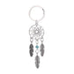 Silver dreamcatcher keychain with teal bead and three feather charms