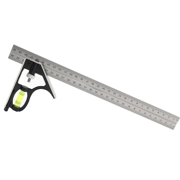 300mm metal angle gauge ruler with black clamp body and green vial