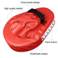 Red padded hand target with black buckle and stitched panel design