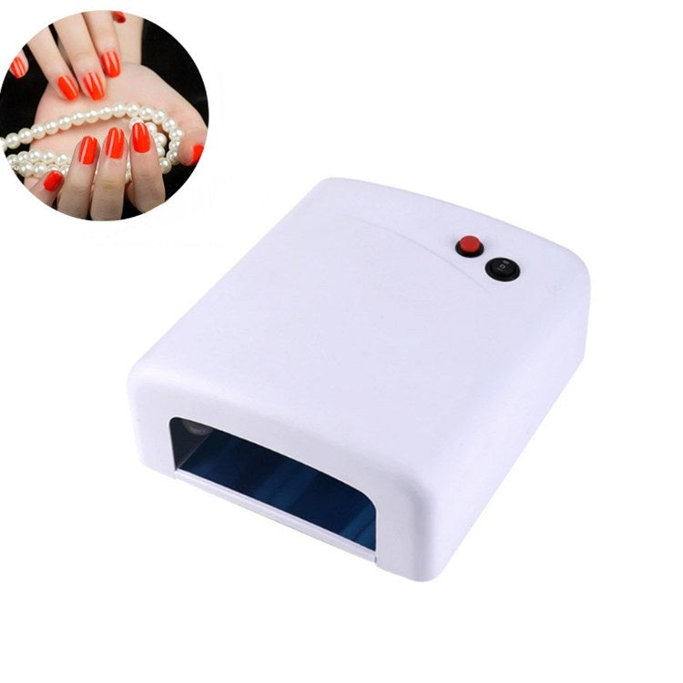 UV nail curing lamp, white with front opening and round indicator buttons