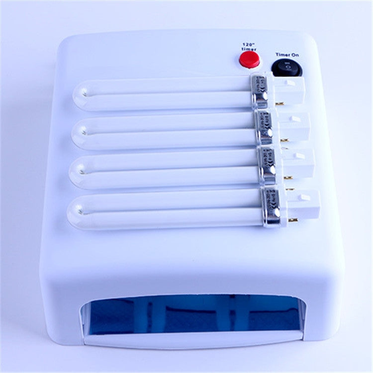 Nail UV curing lamp interior with four tubes and timer control panel