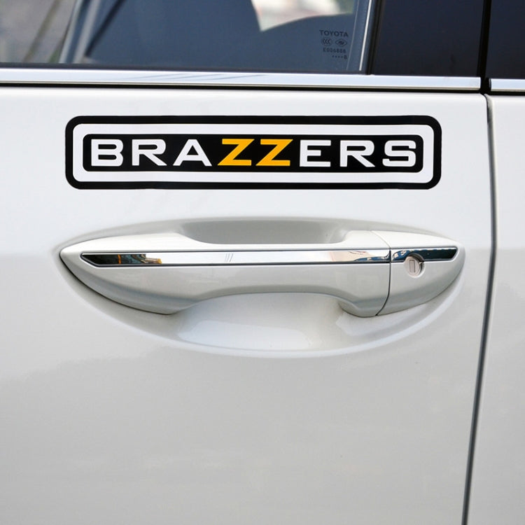 BRAZZERS logo car sticker on white car door panel