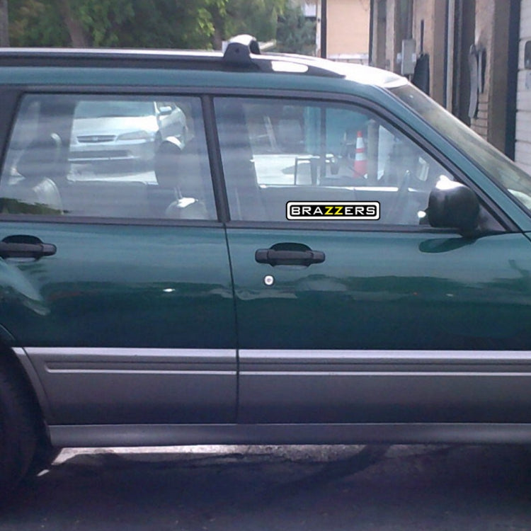 BRAZZERS logo car sticker on dark car side window