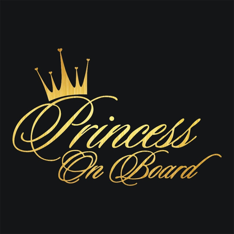 Princess On Board car decal with gold crown and script, isolated on dark background