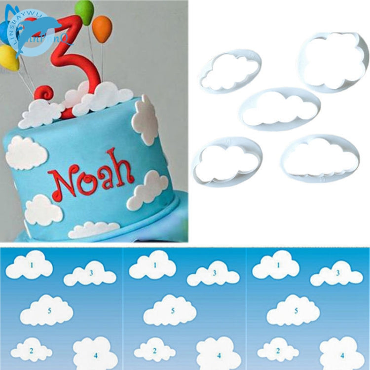 Cloud-shaped fondant cake molds, white plastic cloud cutter set