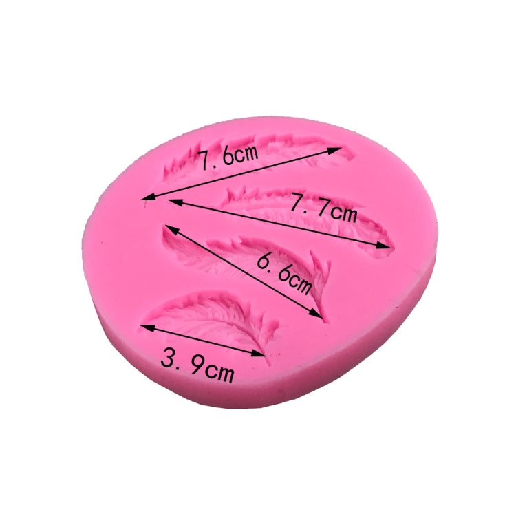 Pink silicone feather mold with size markings: 7.6 cm, 7.7 cm, 6.6 cm, 3.9 cm