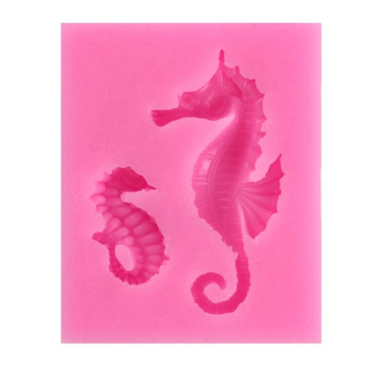 Pink silicone hippocampus mold with two sea horse cavity shapes