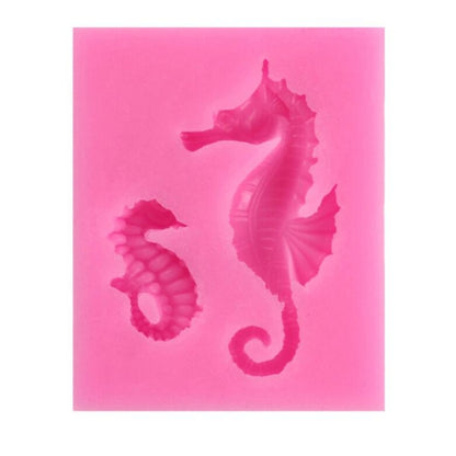 Pink silicone hippocampus mold with two sea horse cavity shapes