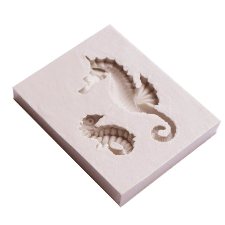 Light gray silicone hippocampus mold with two raised sea horse cavity shapes