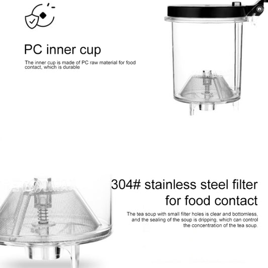 PC inner cup and 304 stainless steel filter for glass tea teapot, shown as parts.