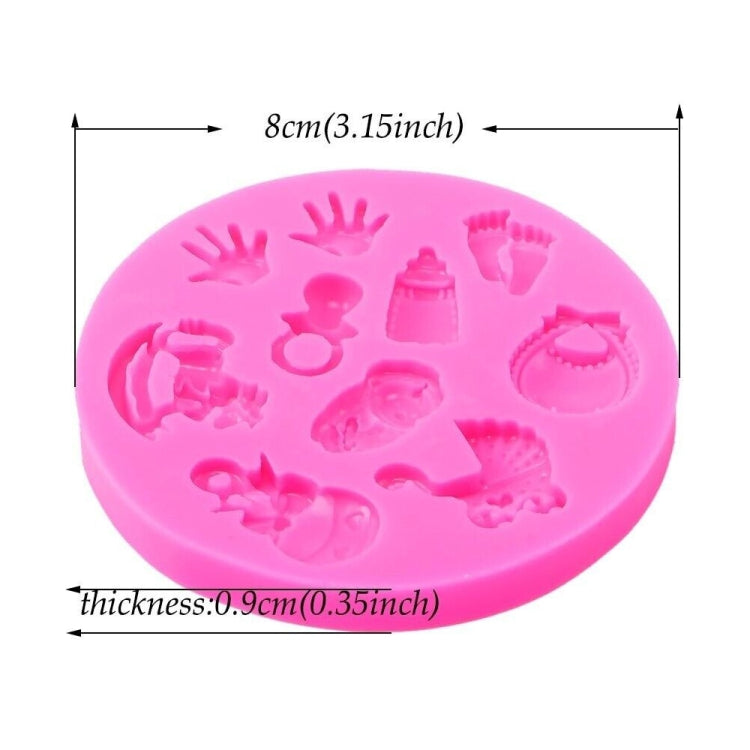 Pink round silicone mold with embossed baby hand and foot shapes