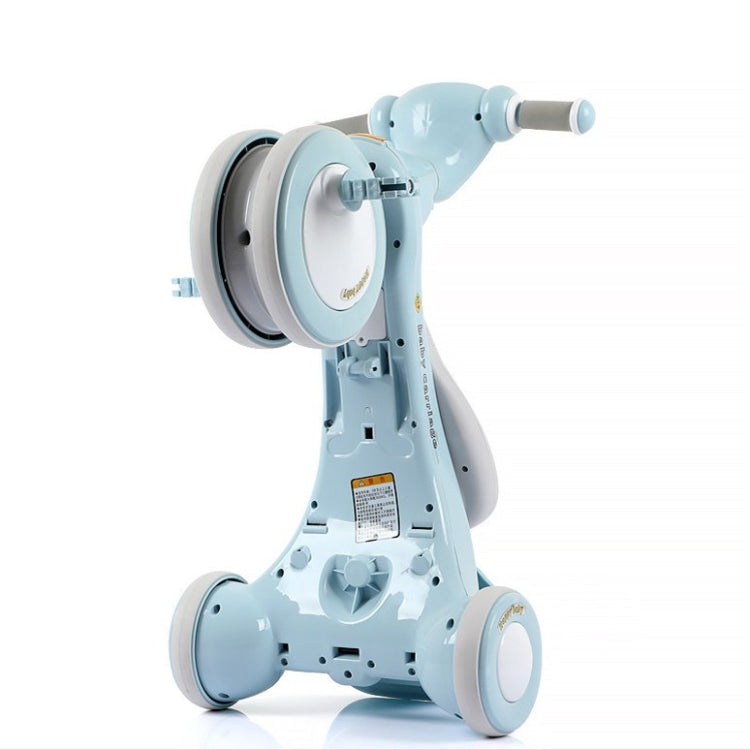 Light blue kids tricycle stroller with rear support frame and large front wheel