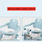 Light blue kids tricycle stroller with removable safety fence and padded seat