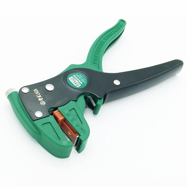 Green and black duckbill wire stripping pliers with long jaws