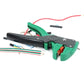 Green and black duckbill wire stripping pliers with multicolor wire leads