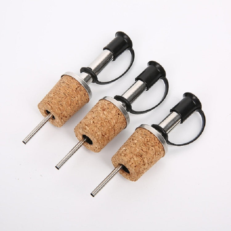 Set of wine cork stopper wine diversion spout dispensers with black tops and stainless tubes