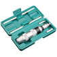 Turquoise impact driver bit set in open storage case with metal bits and handle