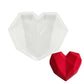 Diamond heart silicone baking mold, white and red faceted hearts, 3-piece view