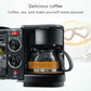 Black coffee maker unit with glass carafe on base, part of 3-in-1 breakfast appliance