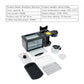 Black 3-in-1 breakfast machine with included accessories: trays, racks, and carafe