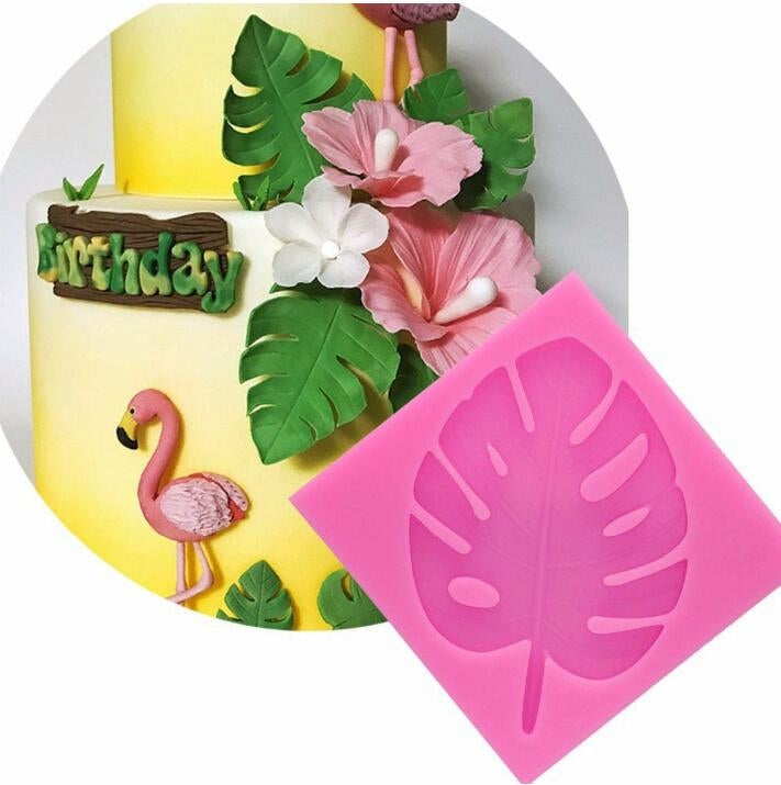Pink tree leaf chocolate fondant mold with embossed veins and leaf edges