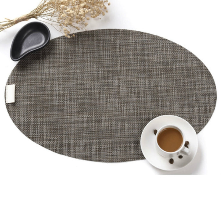 Oval PVC dining table mat in grey plaid texture, heat-insulating non-slip placemat pad