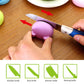 Purple handheld knife sharpener with blade slot, shown sharpening a kitchen knife