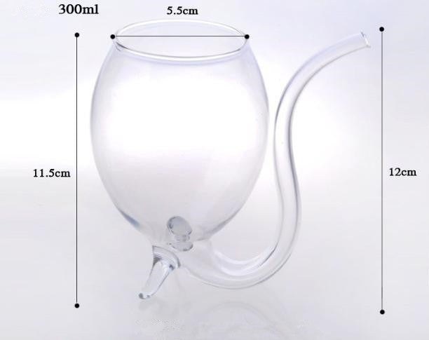 Clear glass juice mug with built-in straw, 300 ml capacity diagram