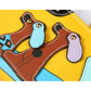 Cartoon dog applique on yellow long zipper wallet clutch with button details