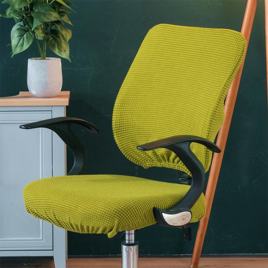 Leaf yellow universal stretch office chair back and cushion cover set with textured knit