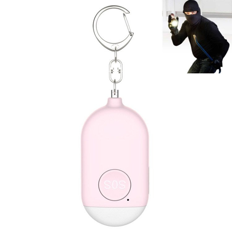 Pink keychain personal alarm flashlight with SOS button and metal clasp ring