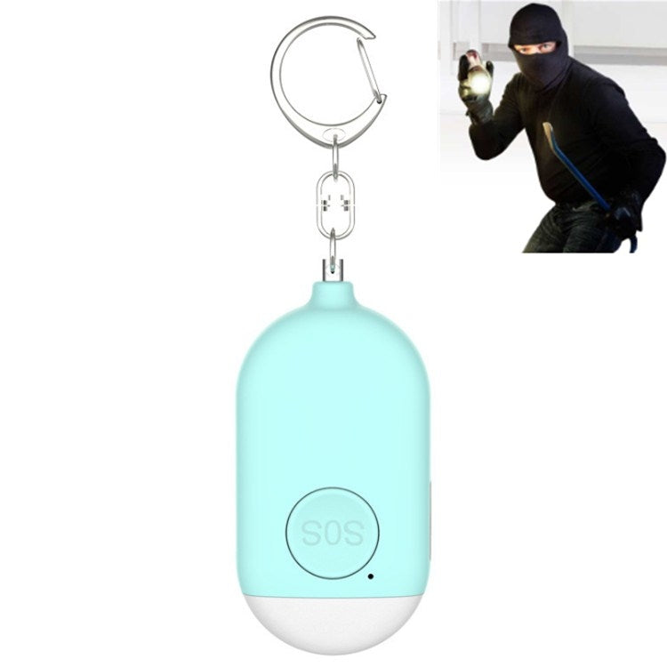 Blue keychain personal alarm flashlight with SOS button and hanging ring