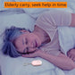 Pink keychain personal alarm flashlight placed on bed near sleeping person