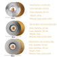 Curved and bevel grinding disks with gold and silver finishes, visible center holes