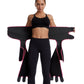 Black one-piece waist girdle with pink trim, hip shaping design, and thigh belt straps