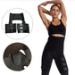 Black hip belt girdle with adjustable hip straps and front closure, one-piece waist shaper