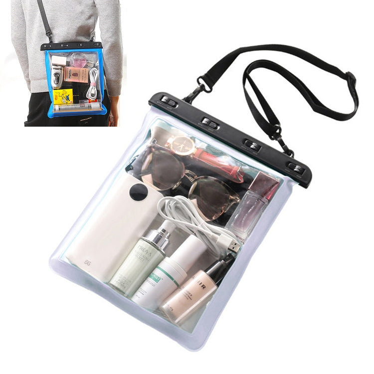 Blue transparent waterproof single-shoulder bag with clear window for small accessories