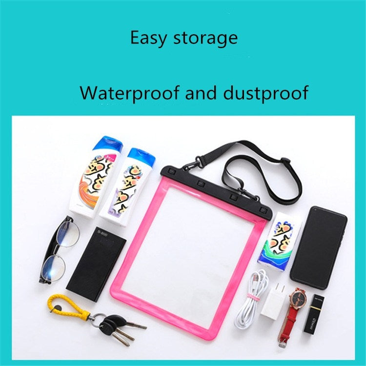 Pink waterproof single-shoulder bag with clear window panel and adjustable strap