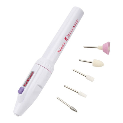 Electric nail file drill pen with five sanding and buffing tips included